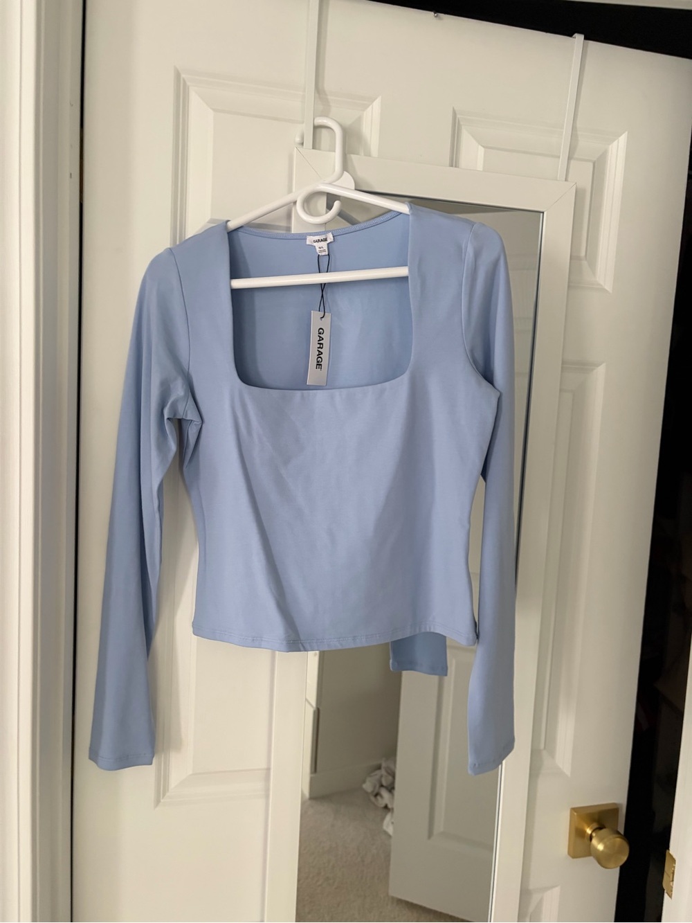 Garage Powder Blue Long Sleeve Square Neck Top